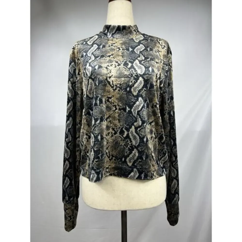 Carmen Marc Valvo Velvet Mock Neck Snakeskin Print Shirt Size M Mob‎ Wife Glam - Picture 2 of 7